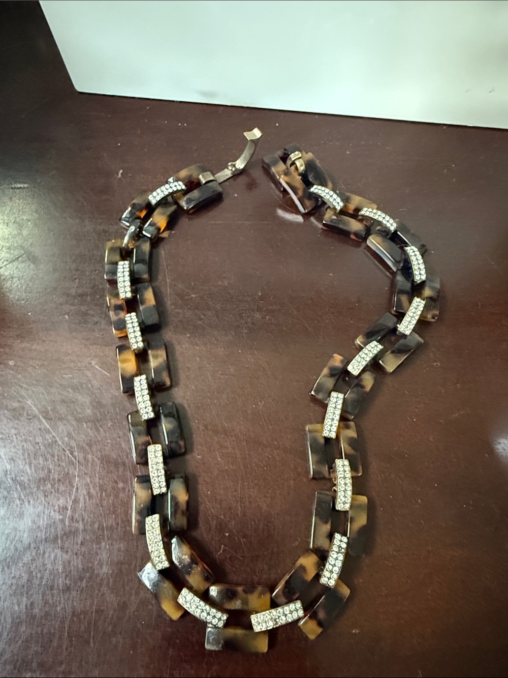 J. Crew Tortoiseshell Link Necklace with Crystal Accents